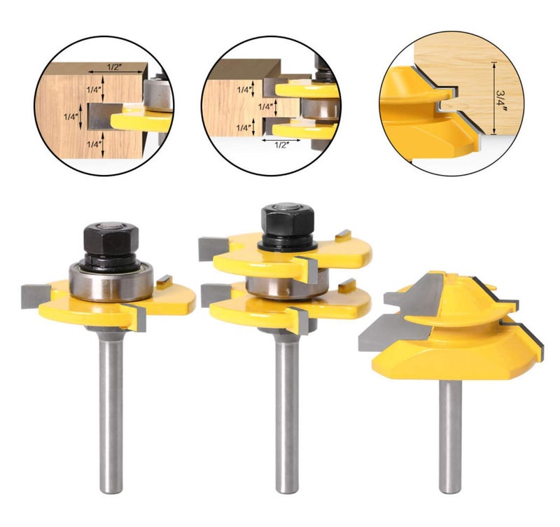 APLUS Lock Miter 45 Degree Joint Router Bits + 2Pcs Tongue and Groove Set [1/4-Inch Shank], APLUS 45Â° Lock Mitre Glue Joint Router Bit + Router Bit Set 3 Teeth T Shape, Wood Milling Cutter Woodworking Tool - Image 2